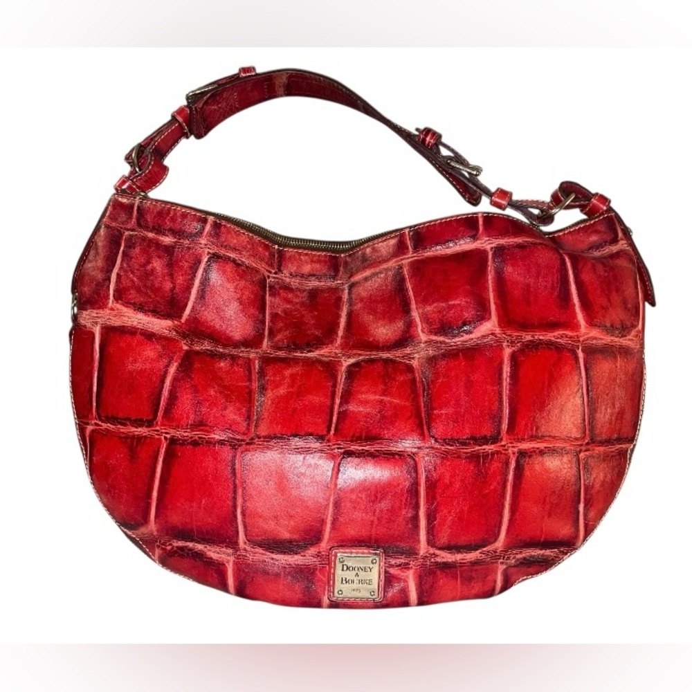 DOONEY & BOURKE Luna Red Croc Embossed Leather Expandable Hobo Satchel Handbag
